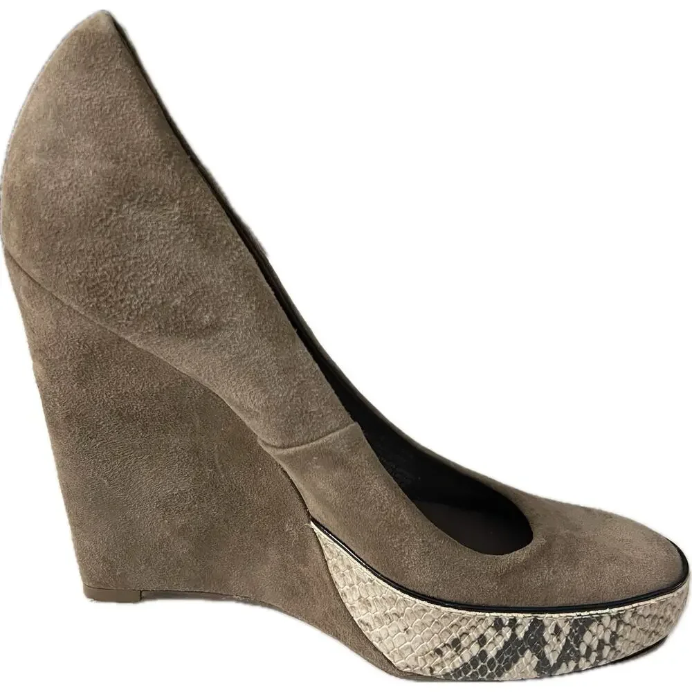 Tory Burch Sandra Pump Women's Size 8 Brown Leather Wedge Heel Platform Phython